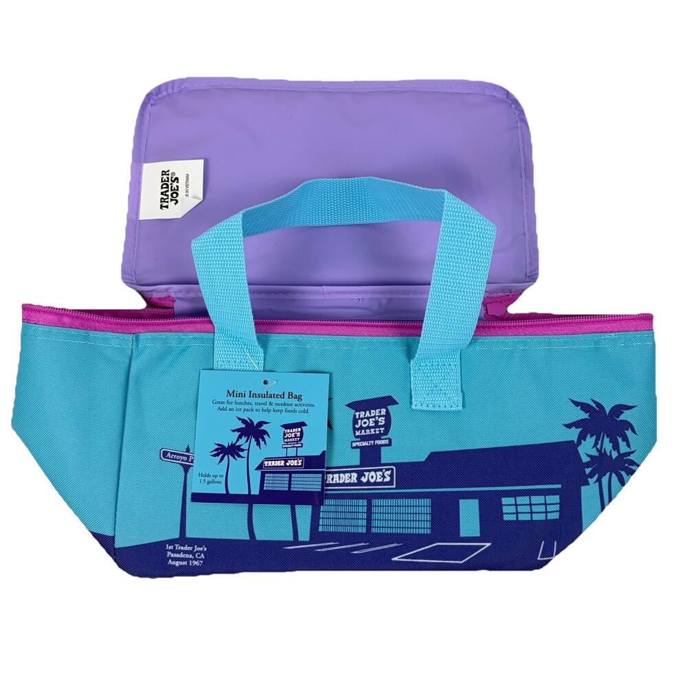Trader Joe's Mini Insulated Bag Teal Dark Blue Lavender NEW Limited Edition 2026